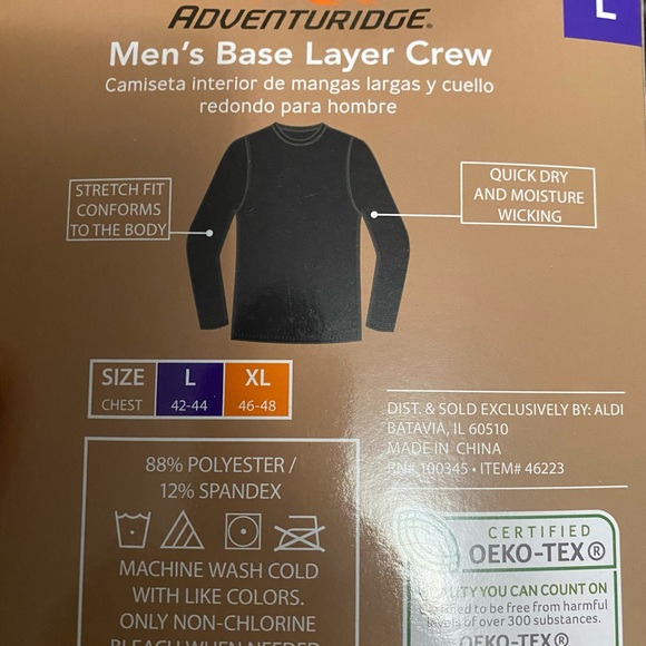 Adventuridge Men’s black base layer crew long sleeve t-shirt size L NWT - Picture 4 of 4